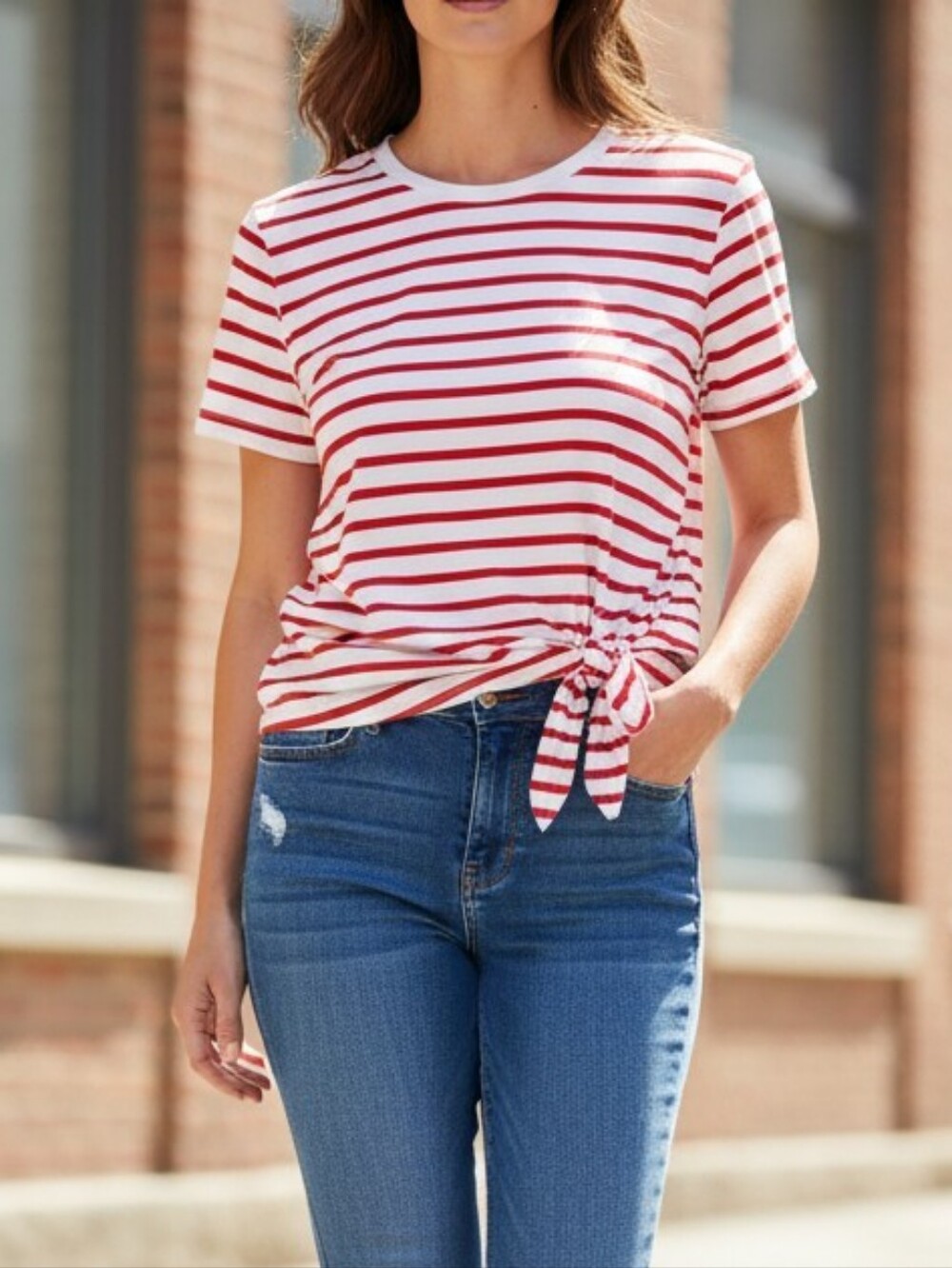Old Navy NWT White & Red Striped Tie-Side Cap Sleeve Top
